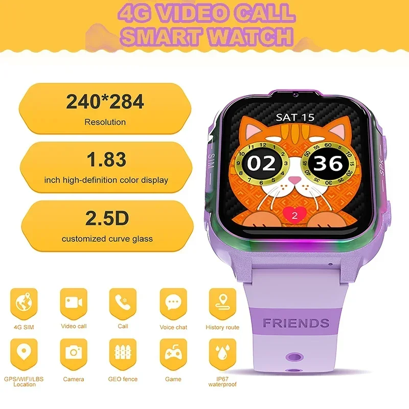 2024 New 4G Kids Smartwatch - SIM Enabled. GPS History Location. HD Video Call Camera. SOS. Waterproof LBS Tracker Stylish Safe.