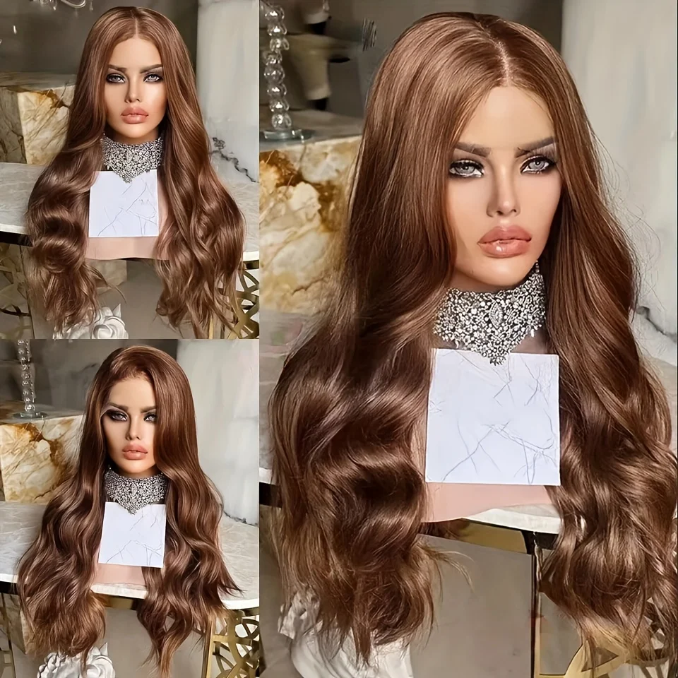 26 بوصة لينة طويلة براون موجة 200% الكثافة 5x5 قاعدة الحرير جزء مجاني باروكة من شعر طبيعي يهودي HD الدانتيل الشعر الأوروبي قبل قطعها #2