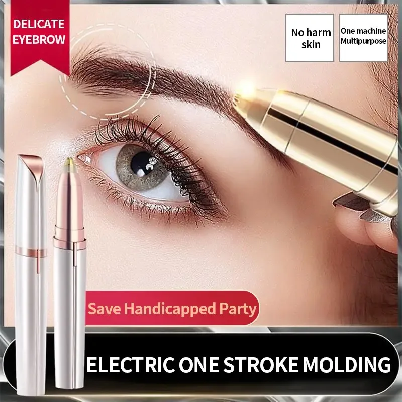 Aparador de sobrancelha elétrico recarregável USB - Caneta de remoção de pêlos de precisão automática, removedor de pêlos faciais indolor com St inoxidável