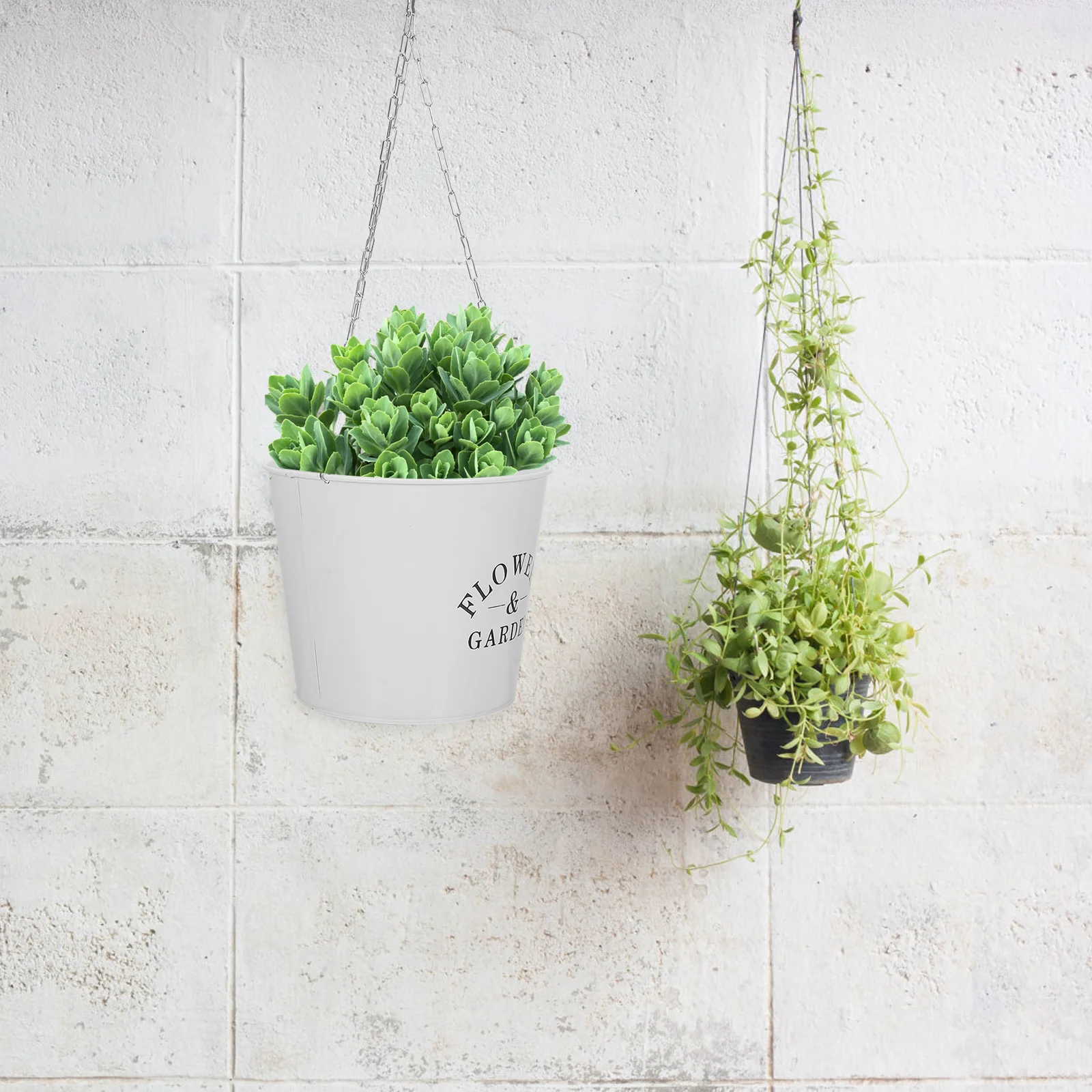 

Metal Hanging Bucket White Iron Chain Planter Basket Balcony Decor Indoor Plant Container Garden Flower Pot Holder Wall Planter
