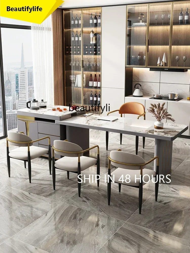 Home Kombucha Table and Chair Combination Modern Minimalist Living Room Light Luxury Stone Plate Tea Table