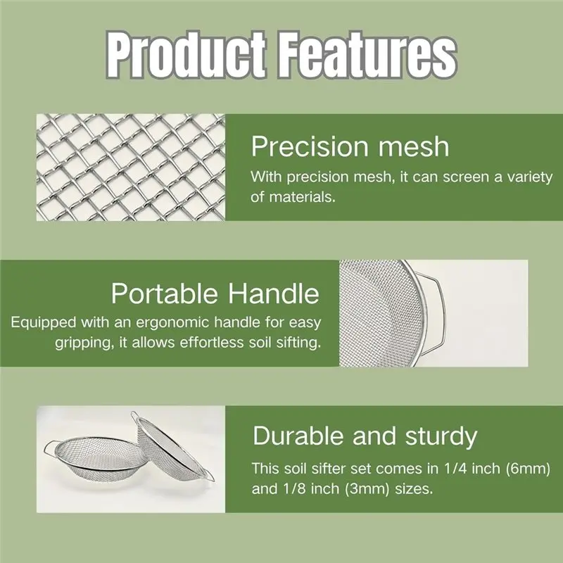 [Annual Offer] 2PCS Soil Sifter For Gardening Rock Compost Dirt Sifter 1/4In, 1/8In, Mesh Garden Sifting Screen 5 Gallon Bucket