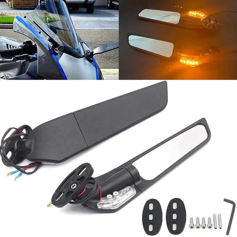 One Set Motorcycle Rearview Side Mirrors With LED Turn Signals Motorbike Aaccessories Turn Indicators Lights mirror