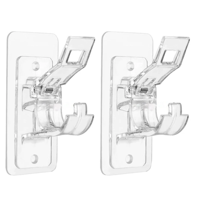 SZWA 1Pair Self Adhesive Curtain Rod Bracket No Drill Drapery Hook Holder Plastic Easy Curtain Rod Hook for Kitchen