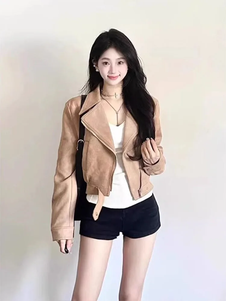 Browan Suede Jaet mujer ort Sle diseño Retro americano otoño nueva Faion motocicleta Jaet Top Casual viaje viento