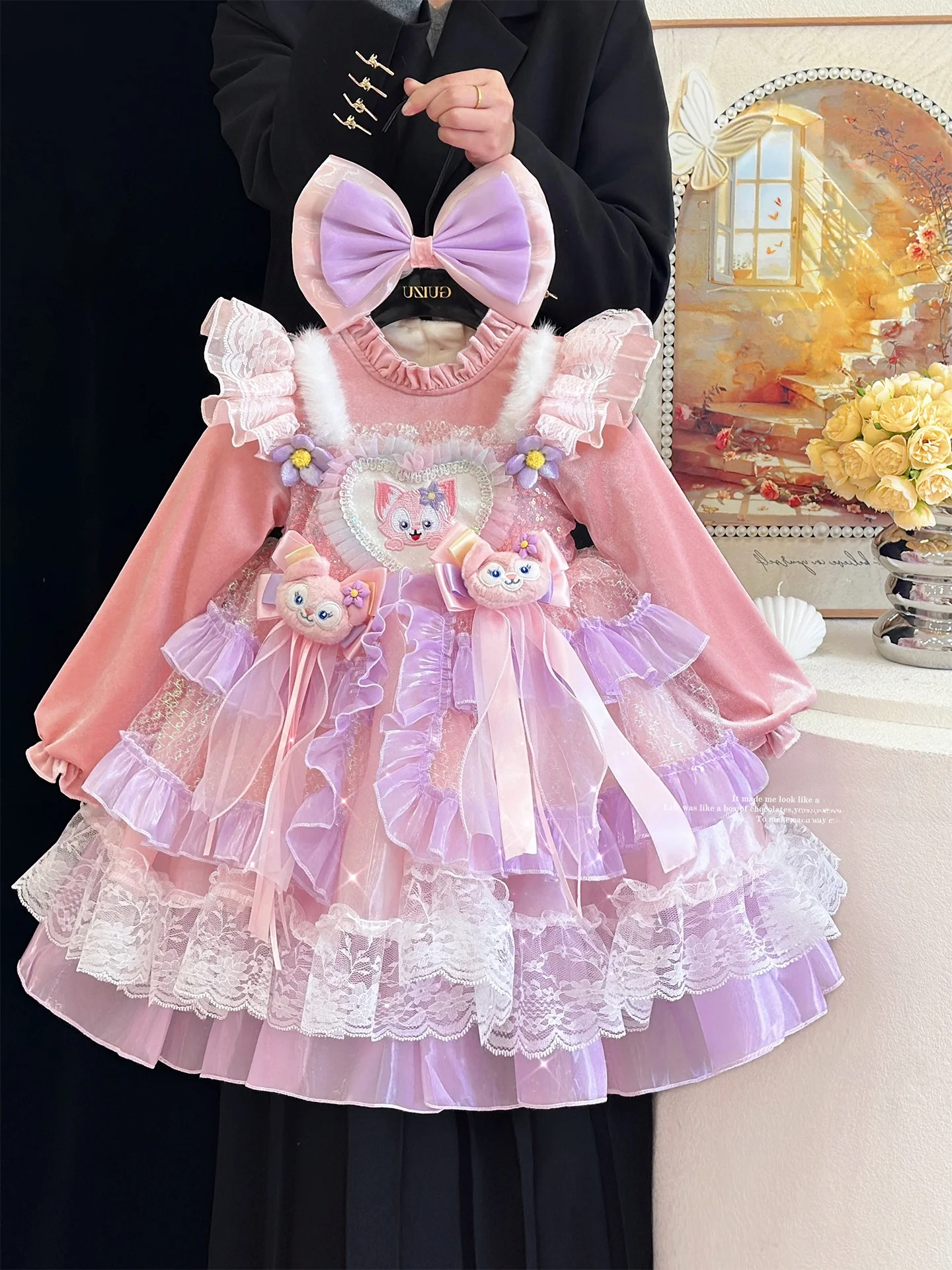 lolita-girls-dr-winter-wear-children's-pink-birthday-princ-skirt-high-end-puffy-skirt-soft-long-sve-mid-waist-zipper
