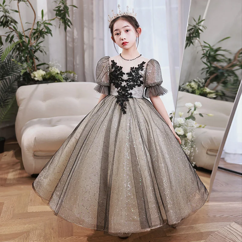 

High-end Fancy Flower Girl Dress Children Show Performance Ball Gown Kids Long Mermaid Tulle Dresses Teen Boutique Clothes