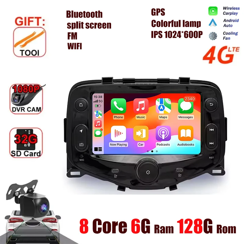For Peugeot 108 Toyota Aygo Citroen C1 2016-2020 Android OS Carplay Auto Radio Multimedia Stereo Player 4G WiFi GPS Navigation