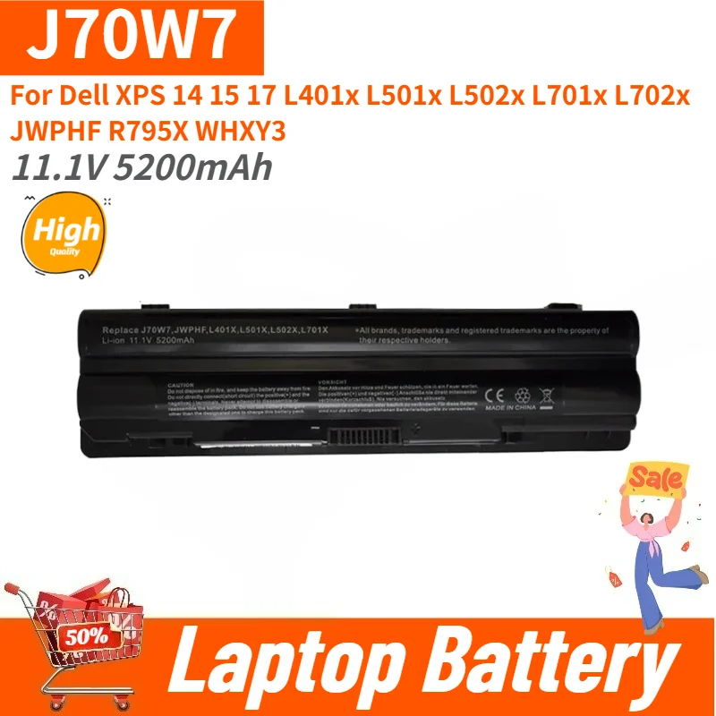 J70W7 JWPHF R795X WHXY3 Laptop Battery 11.1V 5200mAh for Dell XPS 14 15 17 L401x L501x L502x L701x L702x 312-1123 312-1127