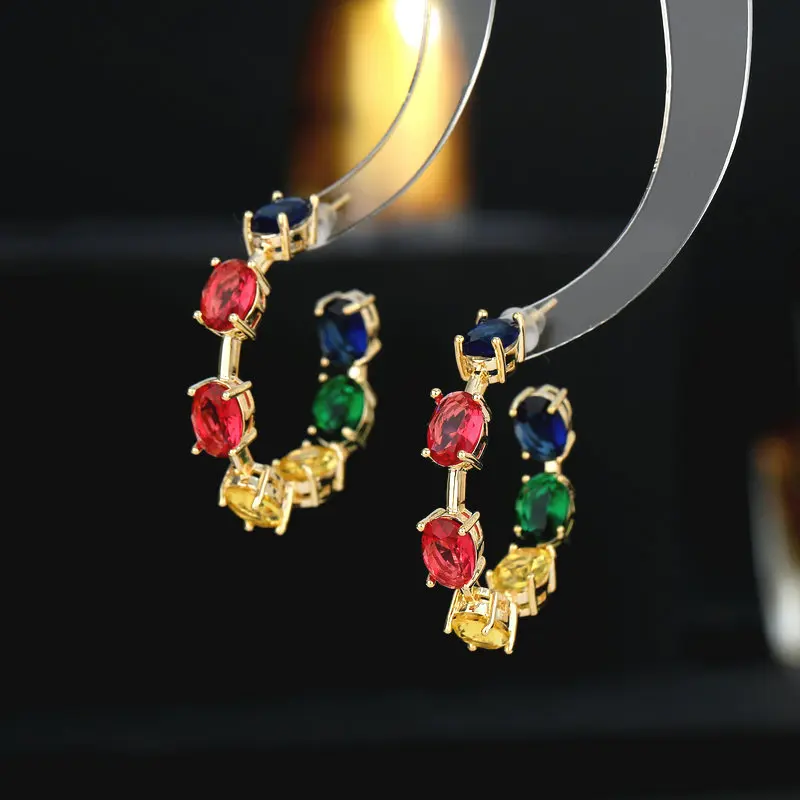 

Bilincolor Simple New Oval Large Zircon Earrings with C-ring Inlaid Inside and Outside for Women or Girl ’Gift