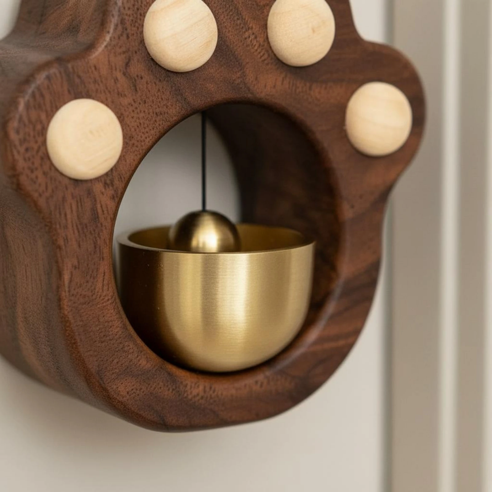 

Wooden Feline Paw Door Chime Easy to Install Adhesive-Backed Wooden Door Chime Feline Paw Entrance Bell Cute Adhesive-Backed