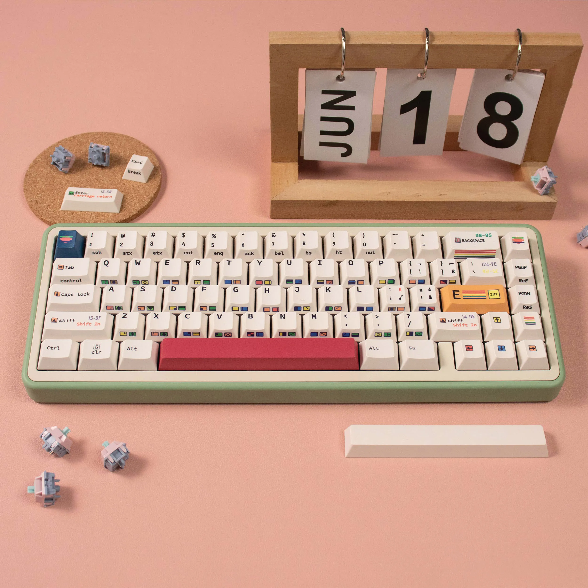 Retro C64 R2 Keycaps Side Engraved Keycaps Cherry Profile Dye Sub PBT Keycaps For MX 64/87/96/104 Mechanical Keyboard Wooting