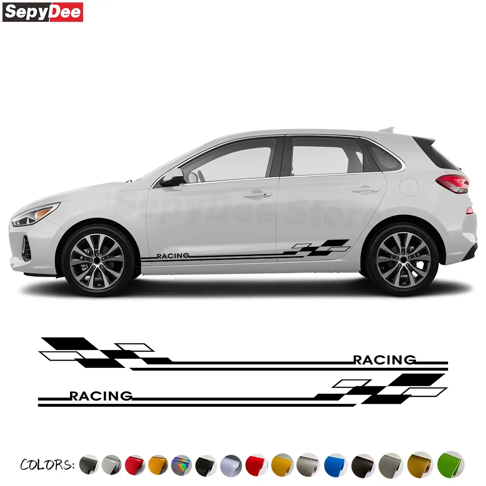

2 Pcs Racing Sport Door Side Stripes Stickers Graphics Decals For Hyundai i30 i30 N Line 1.4 1.6 CRDI TURBO Accessories