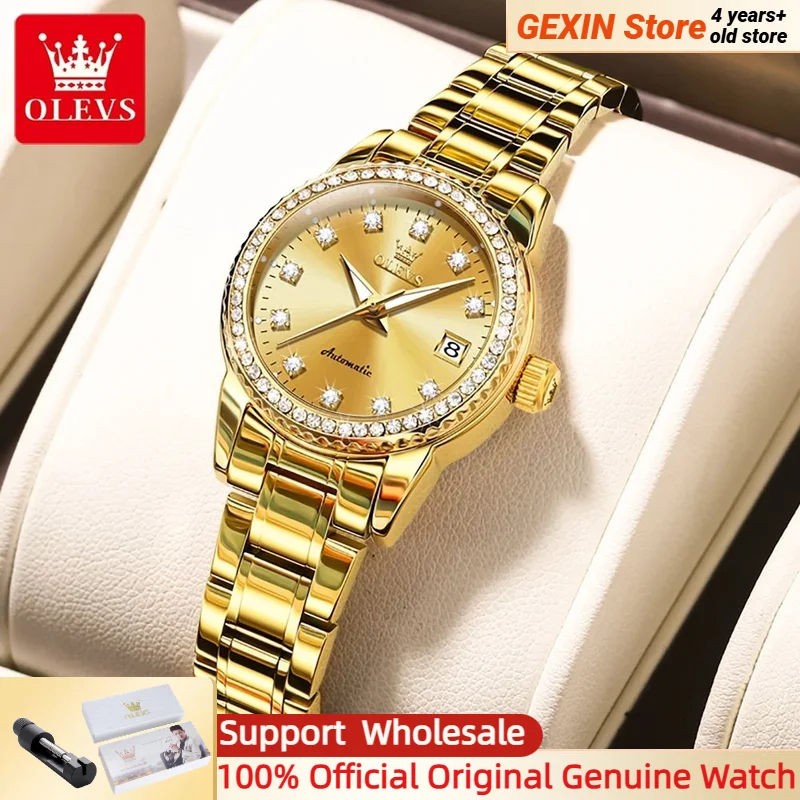 

OLEVS Womens Automatic Watch Luxury Diamond Self Winding Watches for Women Stainless Steel Ladies Dress Watch Bracelet Gift Set