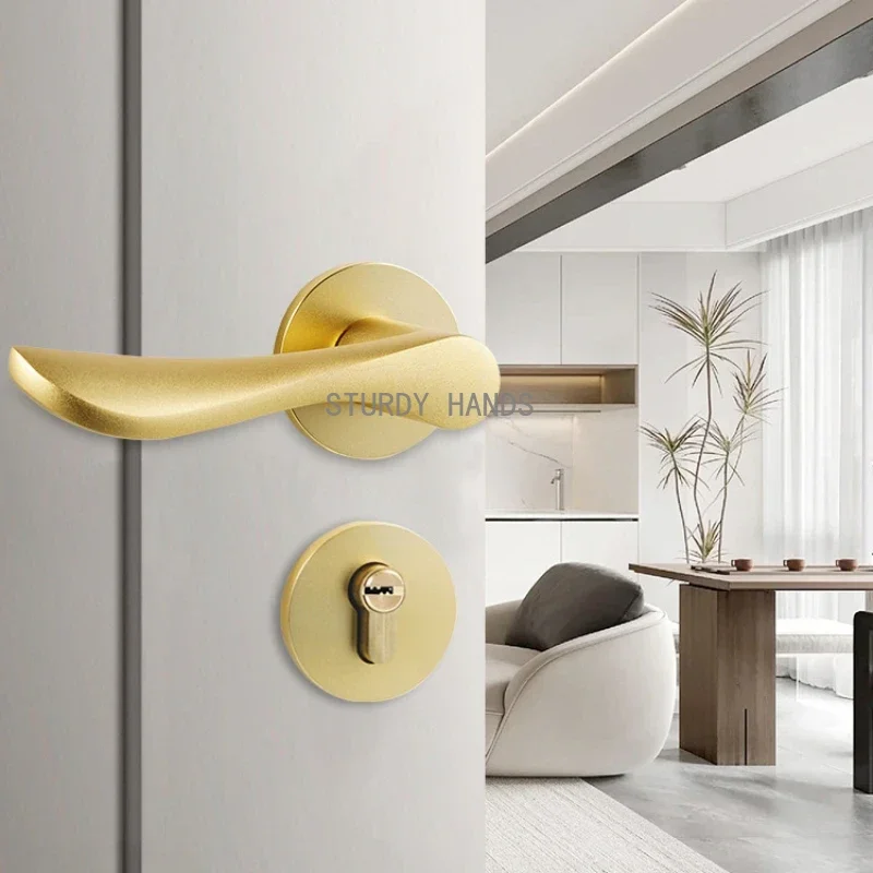 1set of Gold Living Room Metal Door Locks Indoor Bedroom Silent Room Door Lock Gold Door Handle Split Lock Home Lock Accessories