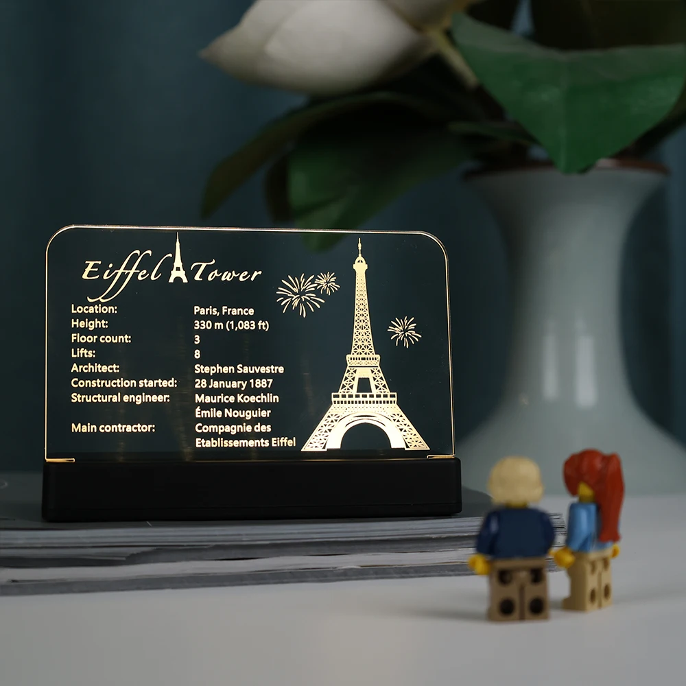 LED Light  Acrylic Display Plate Nameplate For 10307 Eiffel Tower RC Led Light Set Kit Buildings T not Inlclude the Block Model