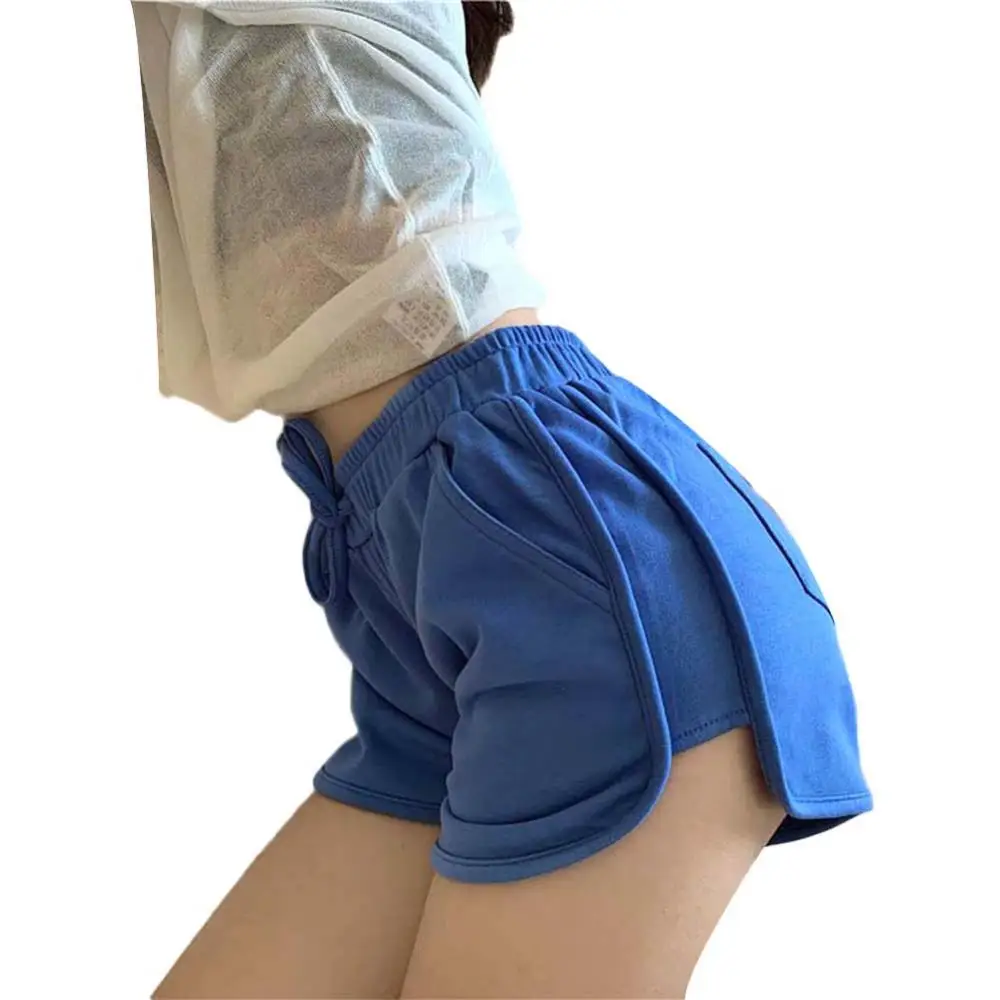 

High Waist Loose Women Solid Color Casual Drawstring Running Shorts Pockets Short Shorts Home Running Shorts