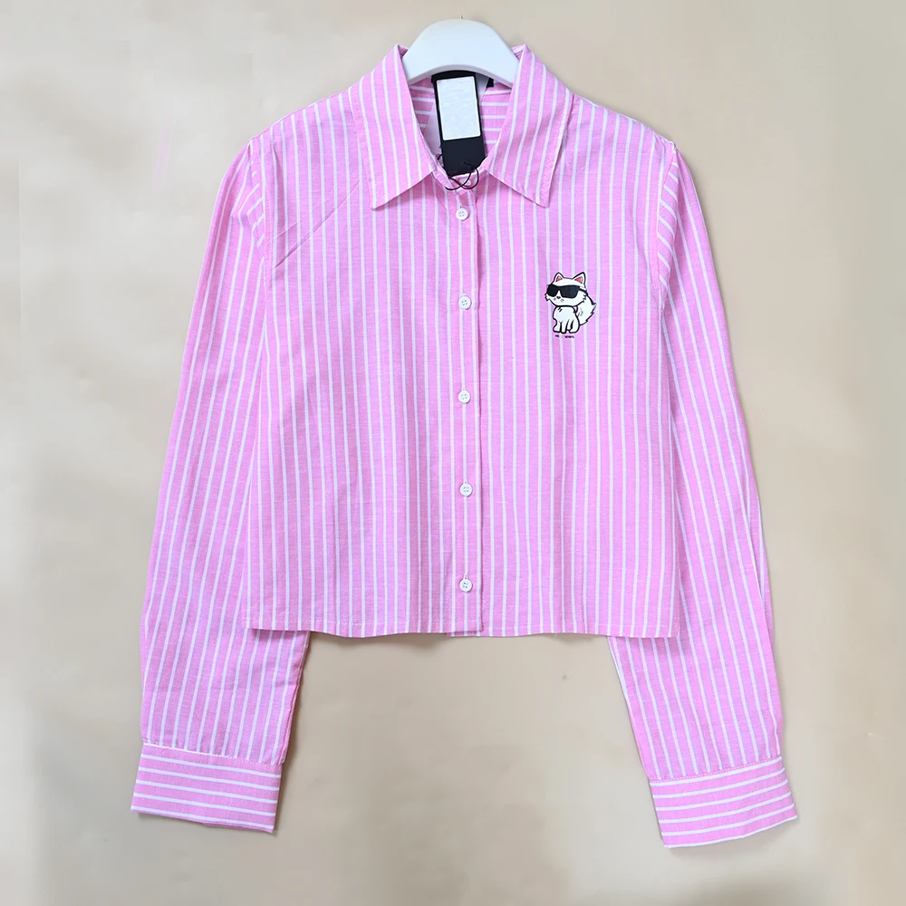 

New Ladies' Cartoon Stripe Casual Short Sleeve Long Shirt Comfortable Breathable Straight Cut Spring Fashion Women's...