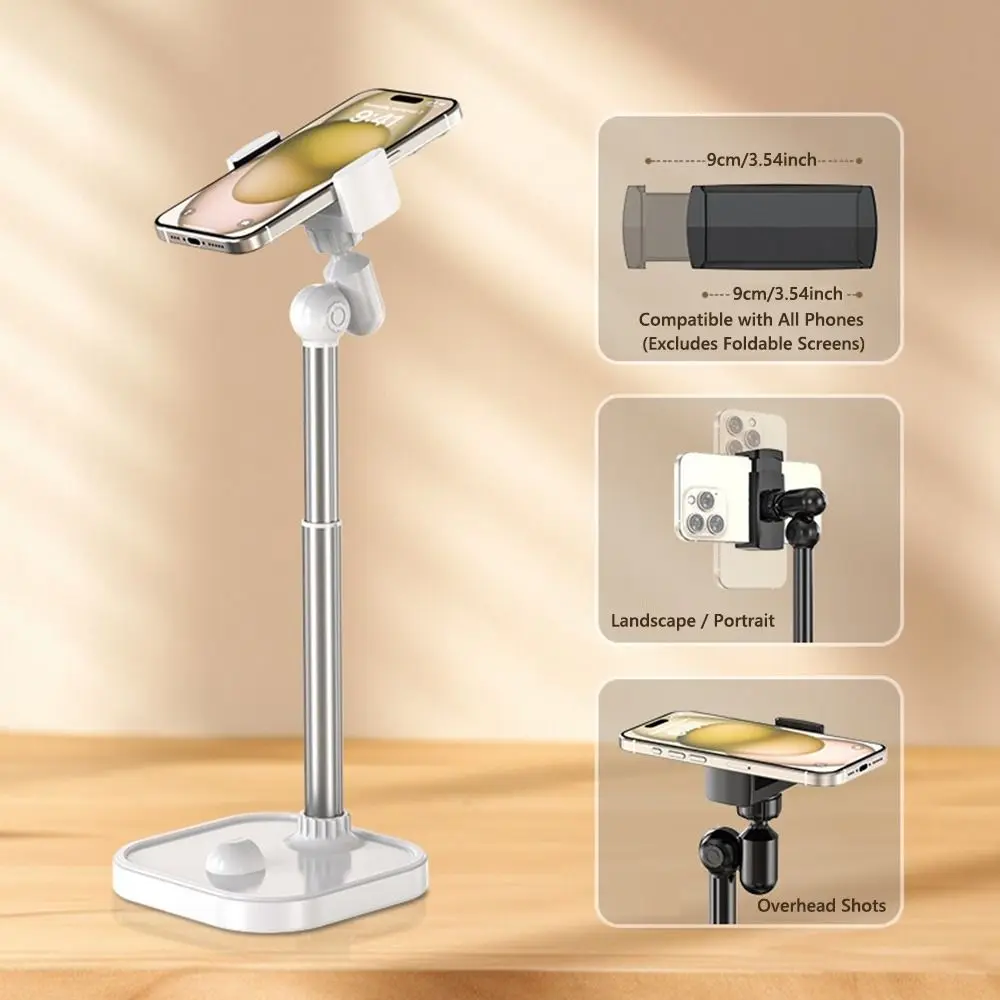 

Large Base Adjustable Phone Stand Sturdy 360° Rotating Mobile Holder Sleek Height Adjustable Rotating Phone Stand