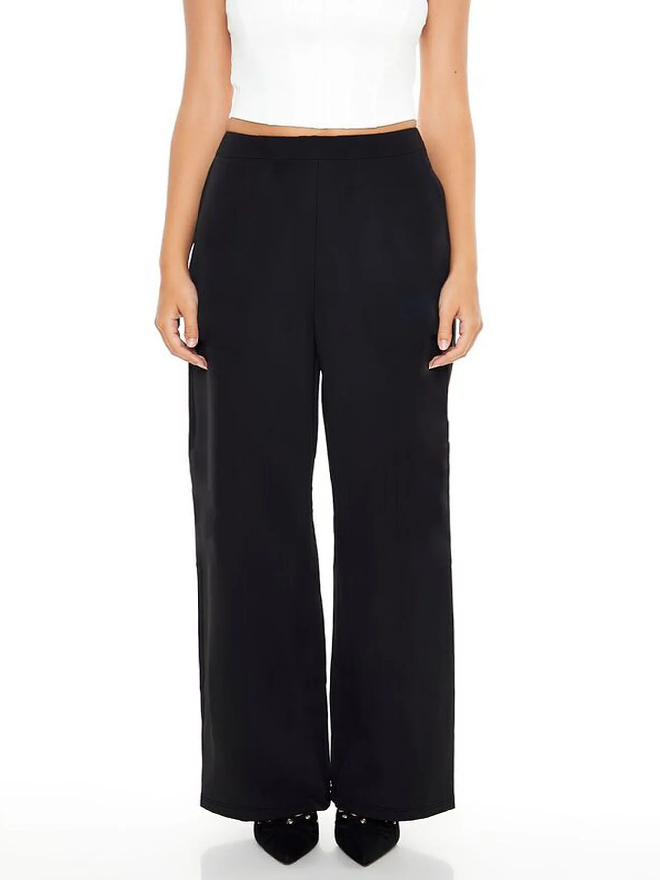 

2026 Casual Fashion Wide Leg Trousers Women Elastic Waist Comfortable Slimming Black Daily Office Party