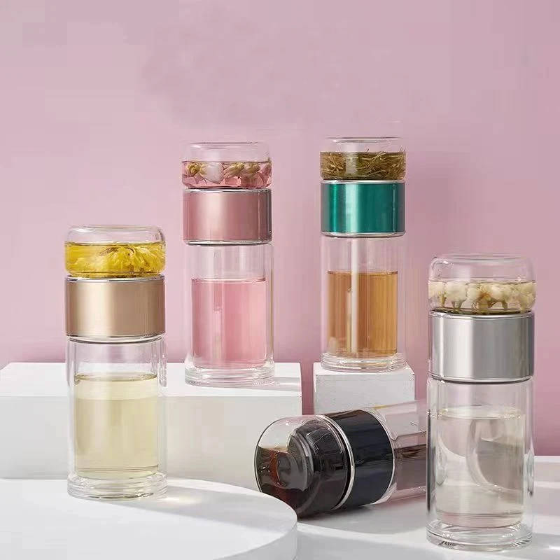 

E2 Borosilicate Glass Double Layer Tea Water Cup Double Layer Tea Water Bottle with Filter Infuser Coffee Tumbler Drinkware Gift