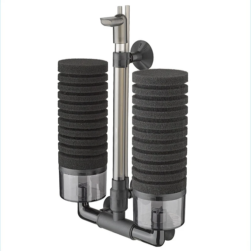 Aquarium-Doppelkopffilter, Sauerstoffzufuhr für Fischbecken, Zirkulation, leiser Filter, Wasserreinigung, Schwammfilter, Toilette – Detail 1