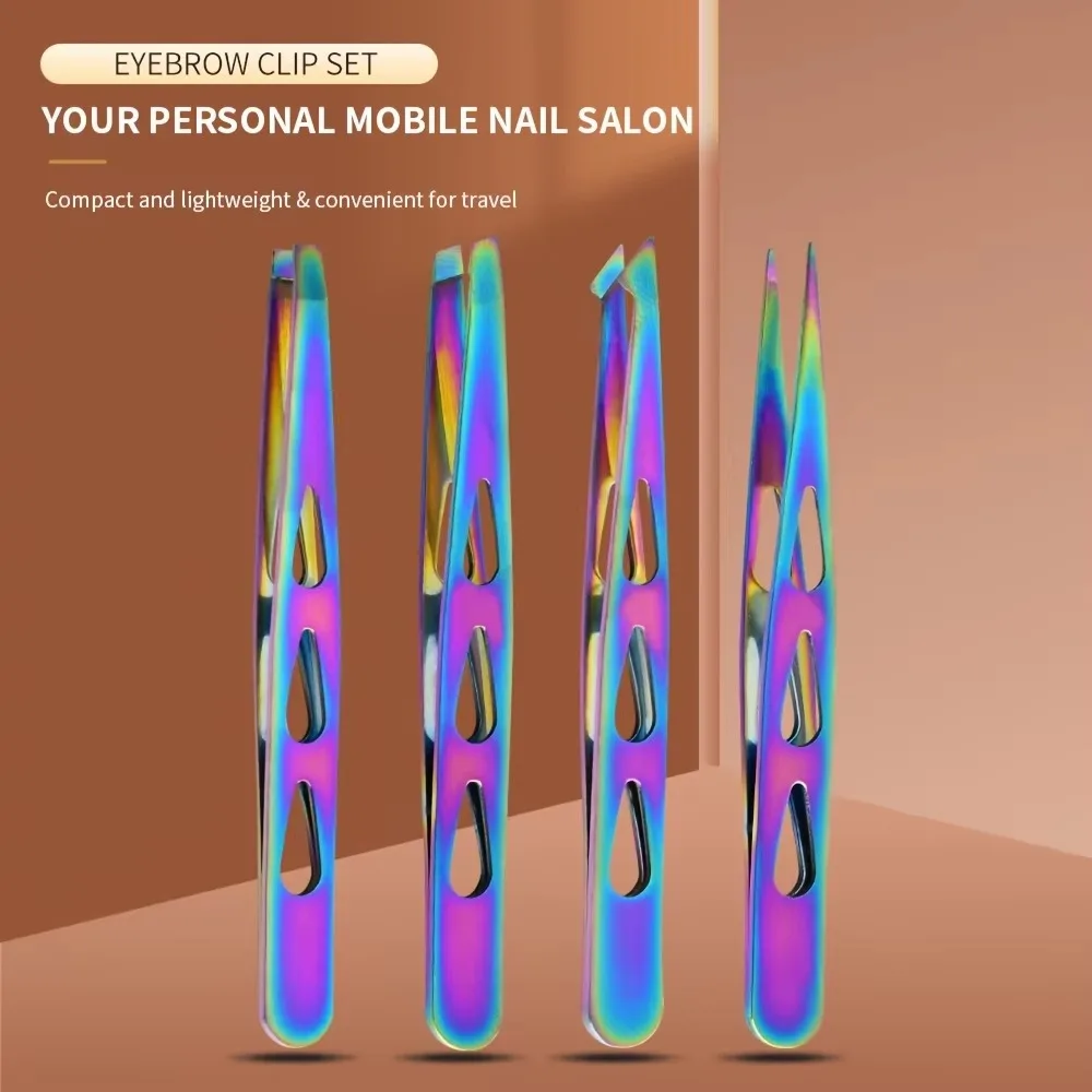 4PCS/Set Stainless Steel Eyebrow Tweezers Oblique Mouth Pointed Tip Beard Tweezers Portable Multifunctional Eyelash Tweezers