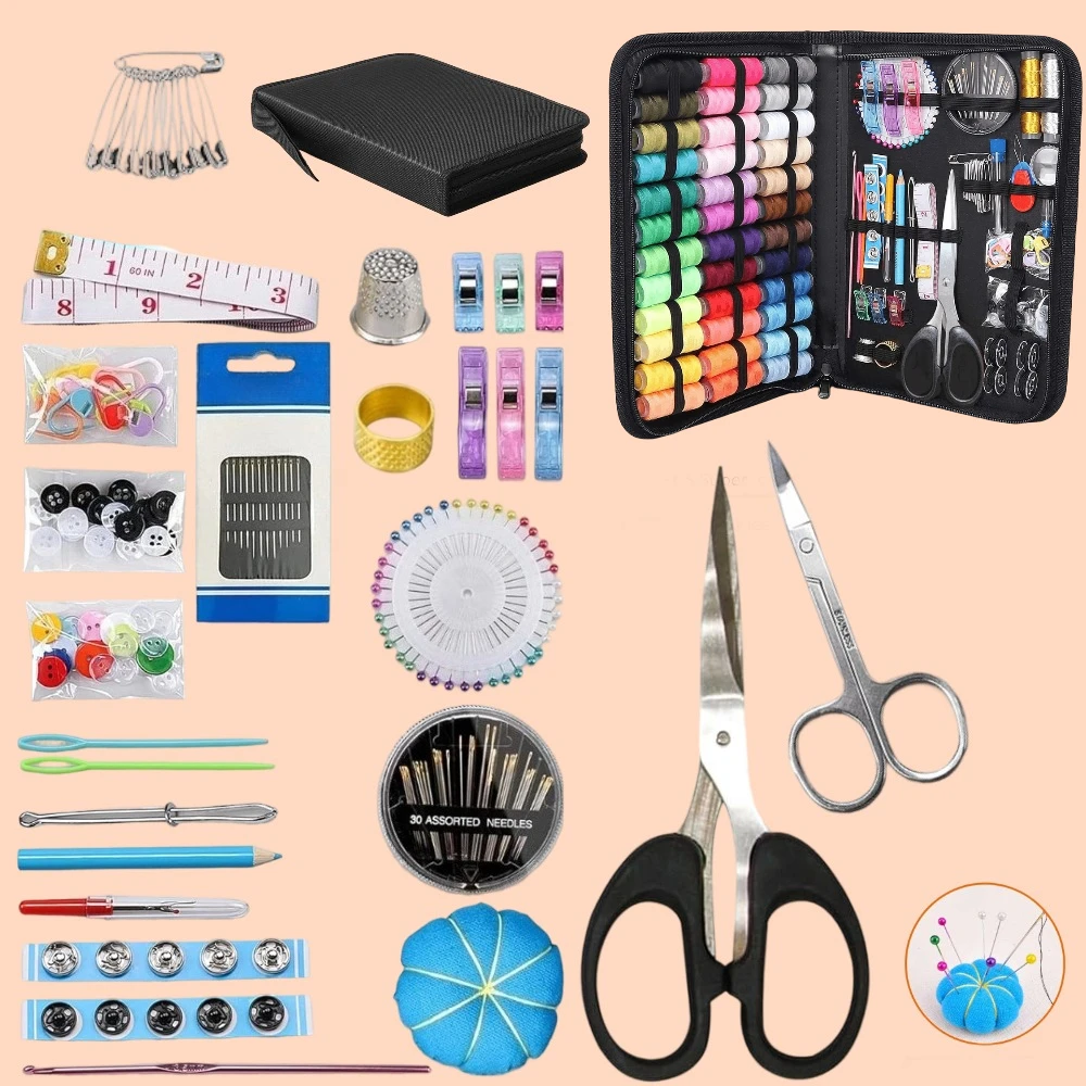 

Набор для шитья в дорогу, 251 предмет, улучшенный, профессиональный, с нитками и иголками, для взрослых, с прочными тканевыми ножницами