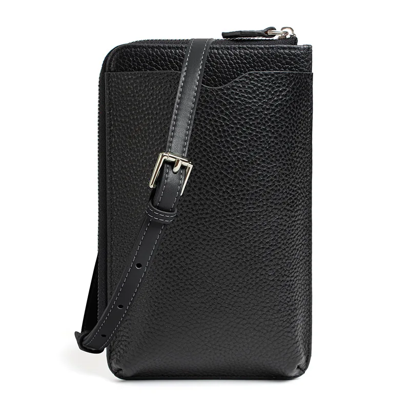 Cartera de cuero genuino para mujer, monedero, bolso de hombro, bolso de bolsillo para teléfono celular, bolso para teléfono móvil, Verano