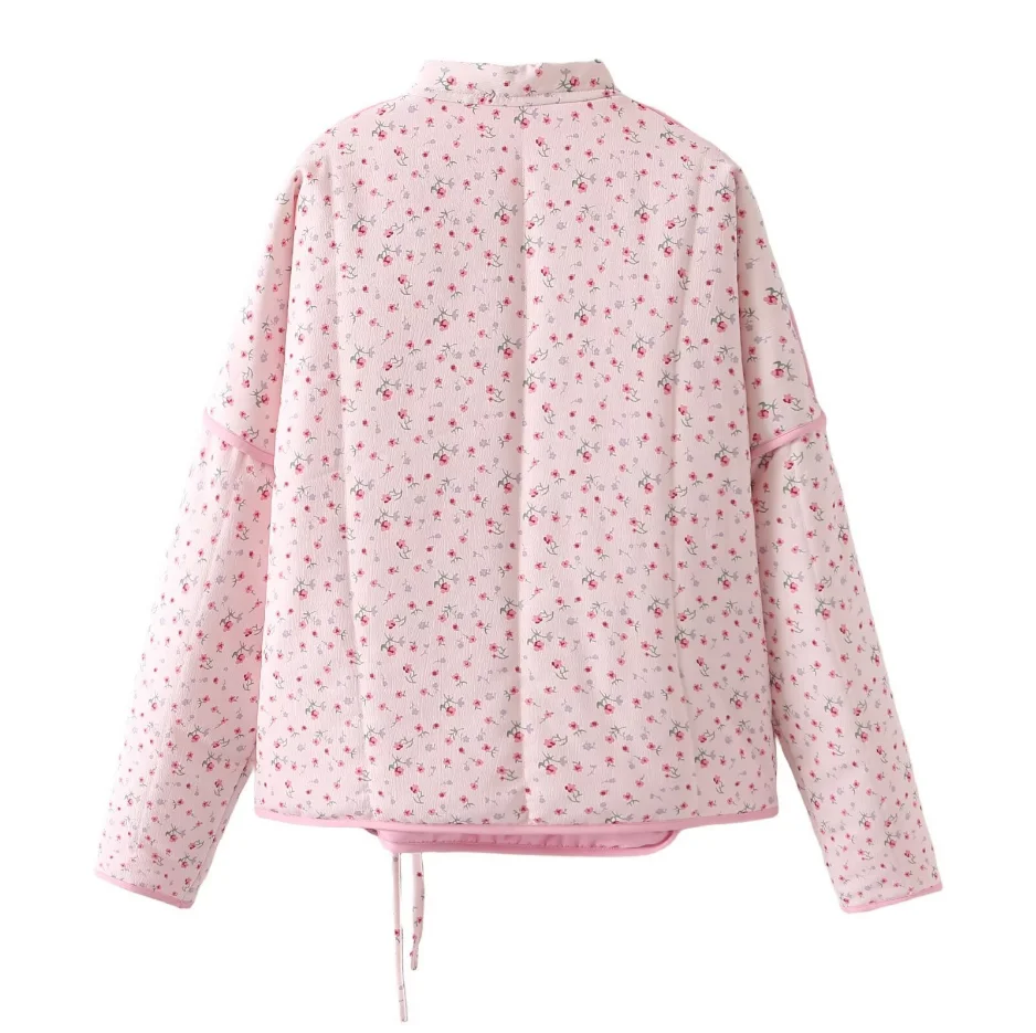 Floral Printed Women's Cardigan Cute Lace up Pink Women Coat Casual Loose Autumn Warm Coats Fashion New Ladies Coats Outerwear25