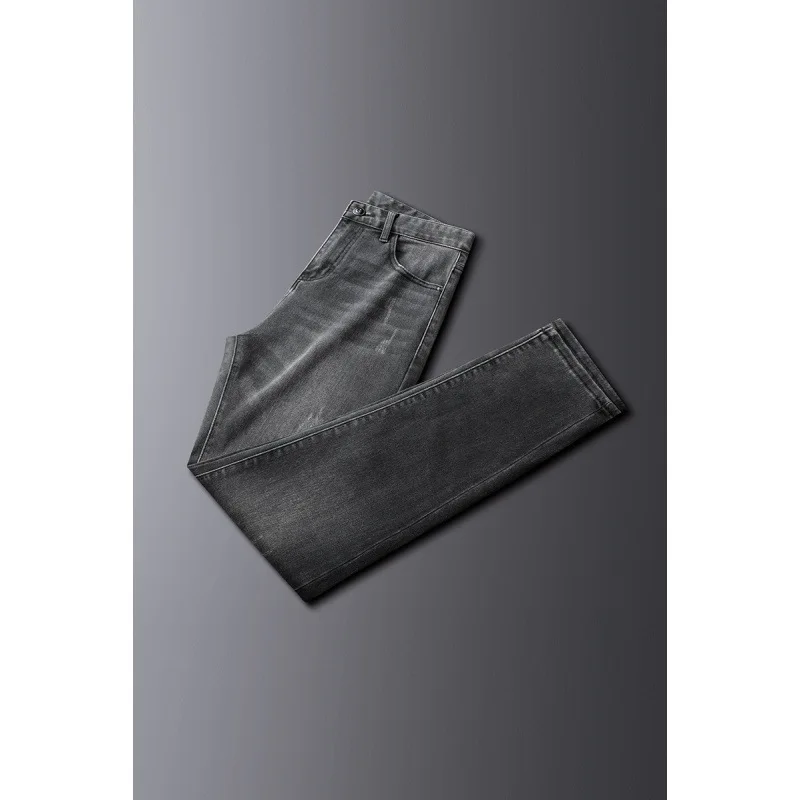 Pantalones vaqueros de negocios informales para hombre, jeans clásicos de alta elasticidad, ajustados, atados al tobillo, rectos, a la moda, color negro y gris, otoño