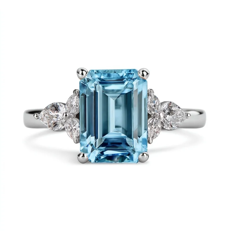 

SGARIT 2 карата изумрудной огранки, натуральное небесно-голубое кольцо с топазом, стерлинговое серебро 925 пробы, женское обручальное кольцо, свадебные украшения для помолвки