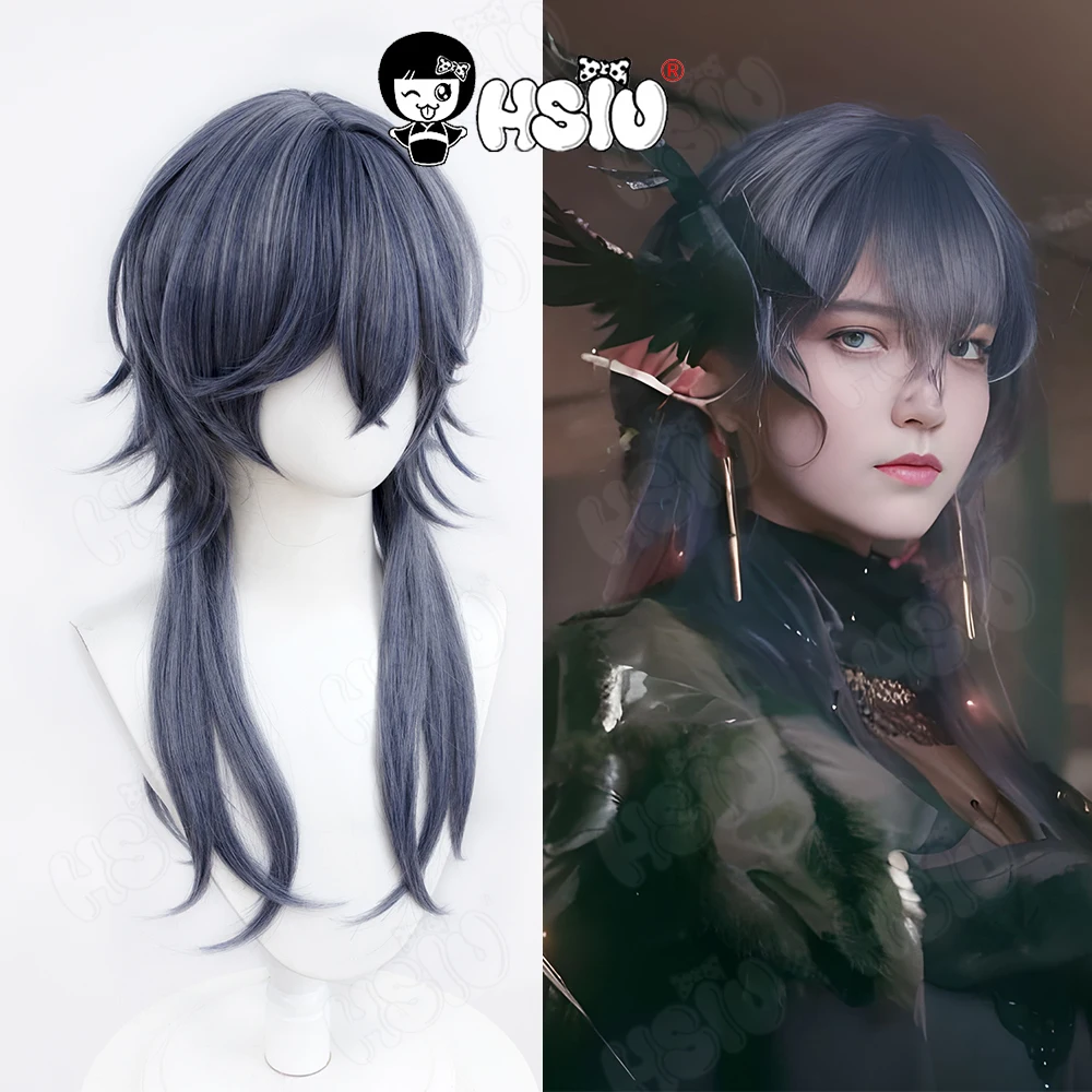 Logos Cosplay Wig HSIU 40CM Gray Blue Blend Long Hair Heat Resistant Synthetic Wig+Wig cap Game Arknights Logos cosplay Wig