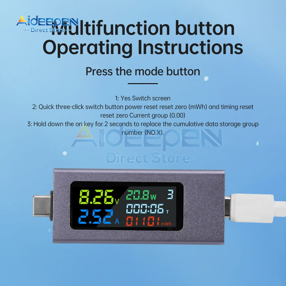 Type-C Tester Digital Voltmeter Battery Capacity Tester Voltage Current Meter Ammeter Detector Power Bank Charger Indicator