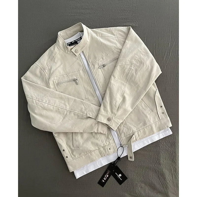 

American Sle Autumn Winter Khaki Workwear Jaet Men's Vintage Retro Stand Collar Top Cleanfit Polyester Fiber Long Sve