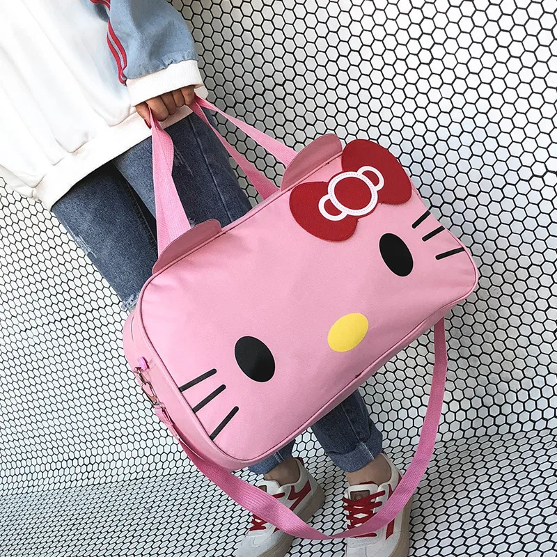 Bolsa de viaje de Hello Kitty para mujer, bolso de equipaje de dibujos animados, impermeable, de gran capacidad, portátil, de material Oxford