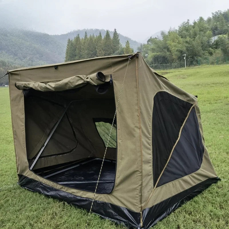 

New Model Quick Pitch Tent 4X4 Hunting with Awning Canvas Tent Fabric Stretch Tent