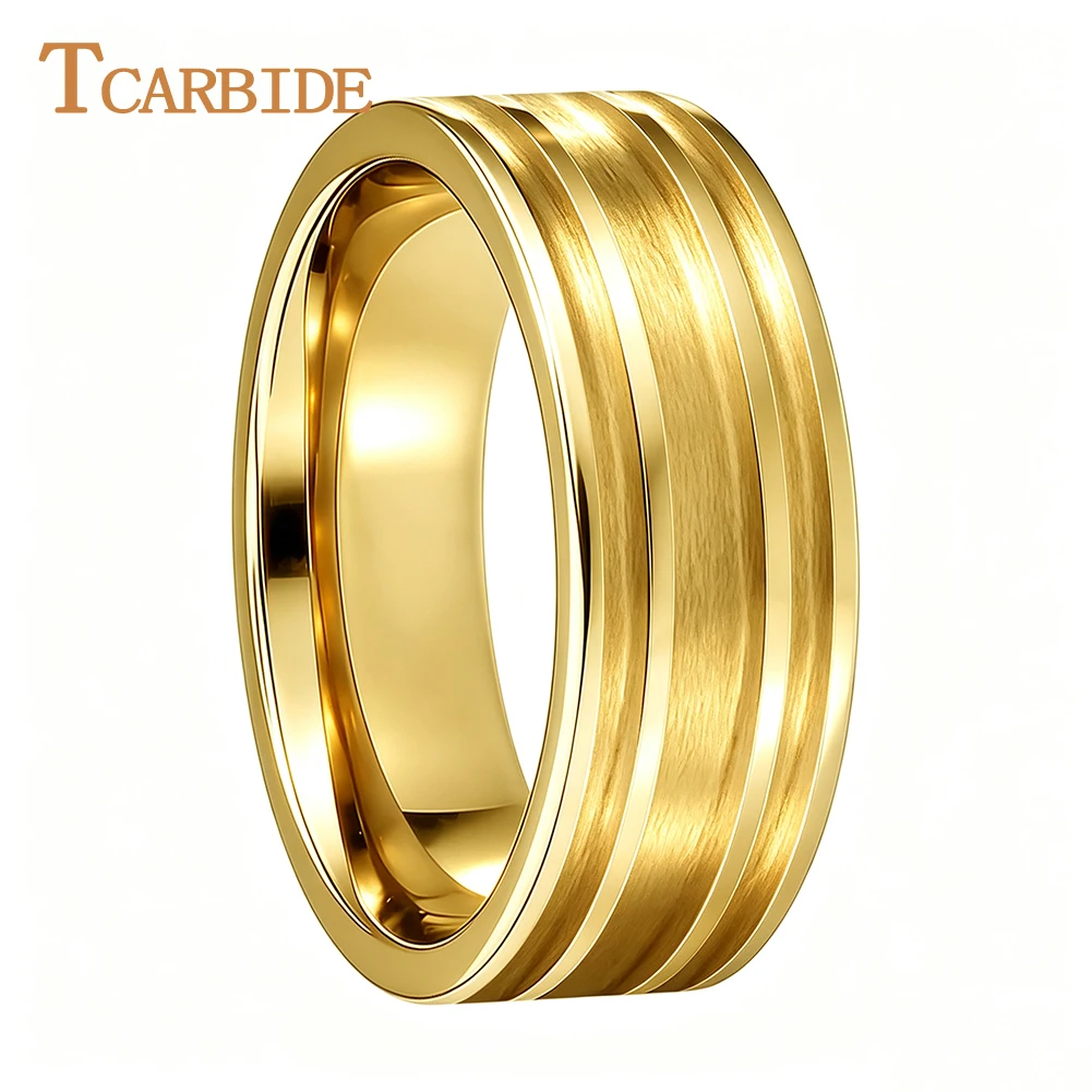 TCarbide 8mm Flat Tungsten Blanks with 3 Inlay Grooves, Tungsten Carbide Ring Blanks for Jewelry Inlay Embedding