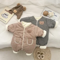 Winter Baby Girls Boys Rompers Infant Thicken Cotton Jumpsuit Korean Checkered Long Sleeve Bodysuits Newborn Baby Clothes ملابس