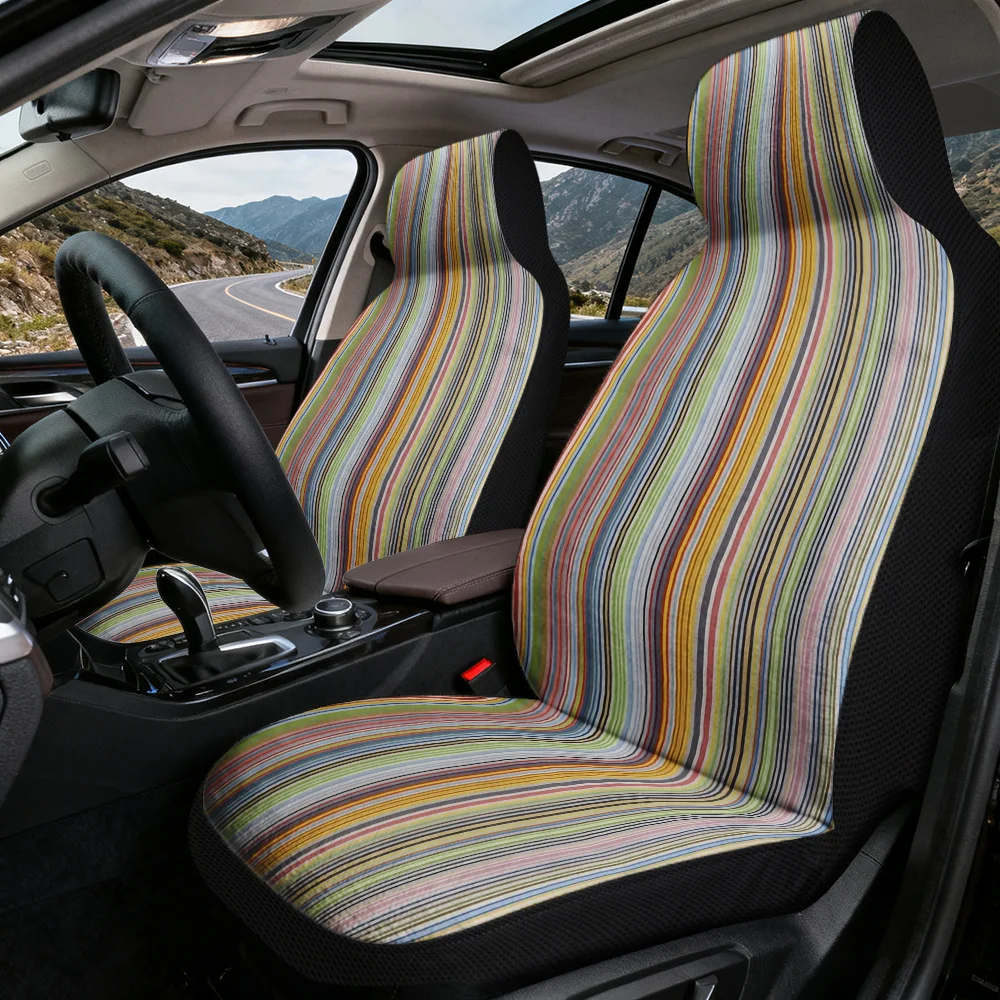 Set Of 2, Vibrant Vertical Striped Car Seat Covers, Complete Universal Fit, Washable Front Seat Covers For Vehicle Interior Deco