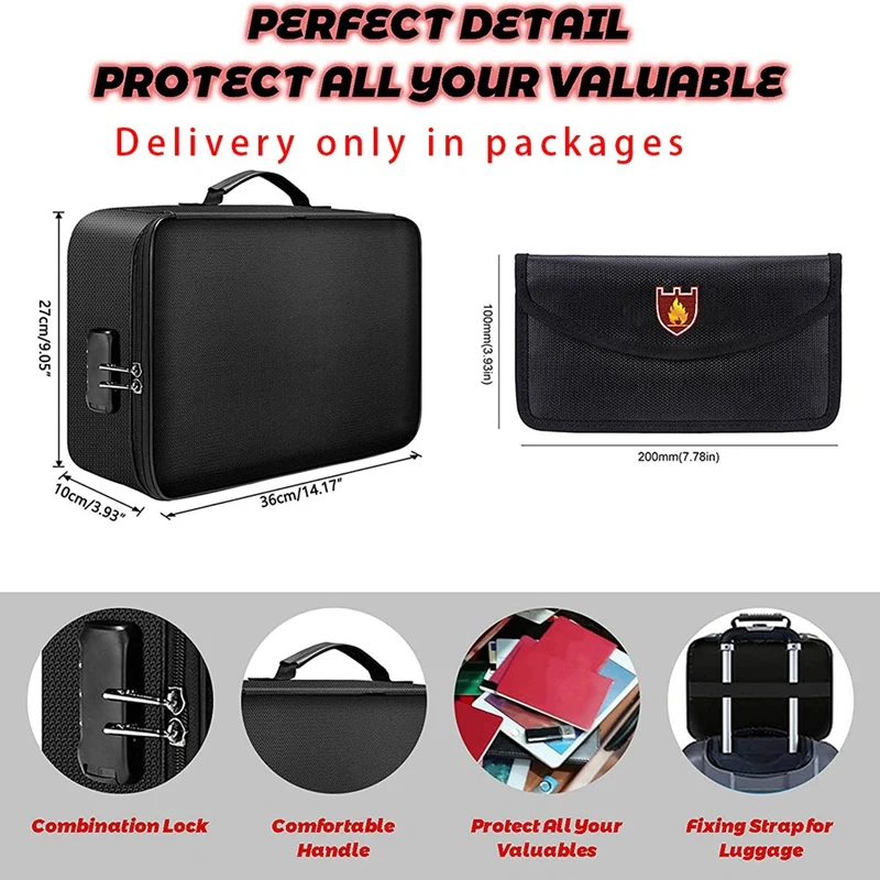 Fireproof File Organizer Bags,Fireproof And Waterproof Document Box With Money Bag, Fireproof Safe Bag With Lock