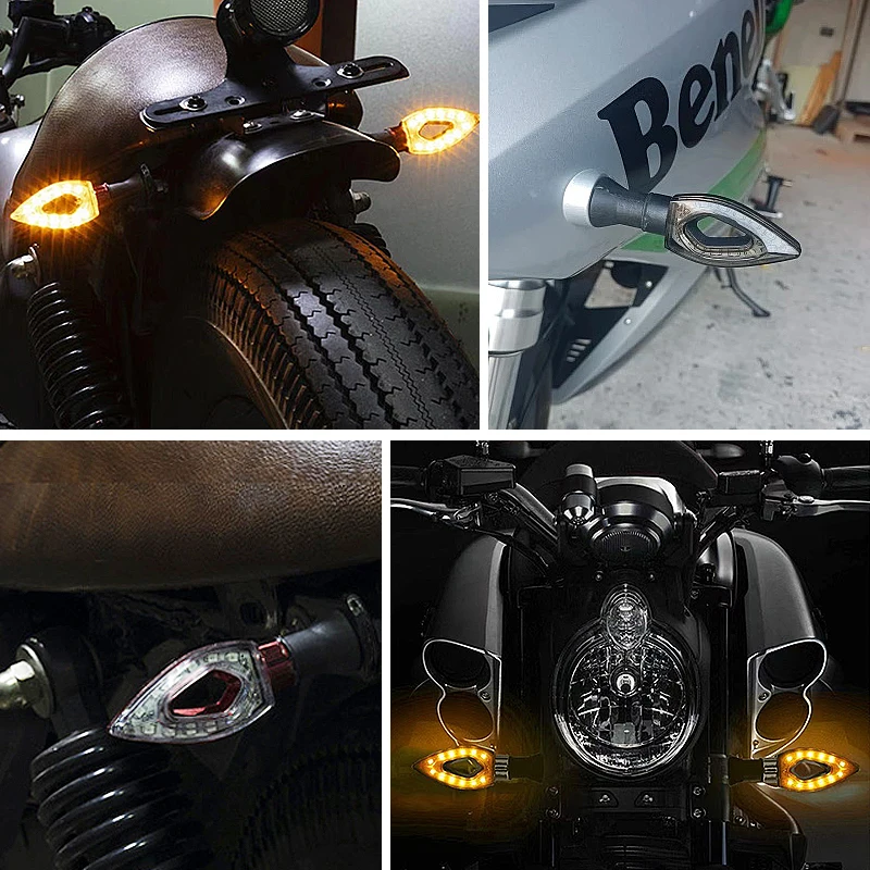 Motorcycle 12 LED Turn Signals Light Amber Blade Lamp Short Turn Signal Lights Amber Blinkers Flashers 12V Moto Indicator Lamps