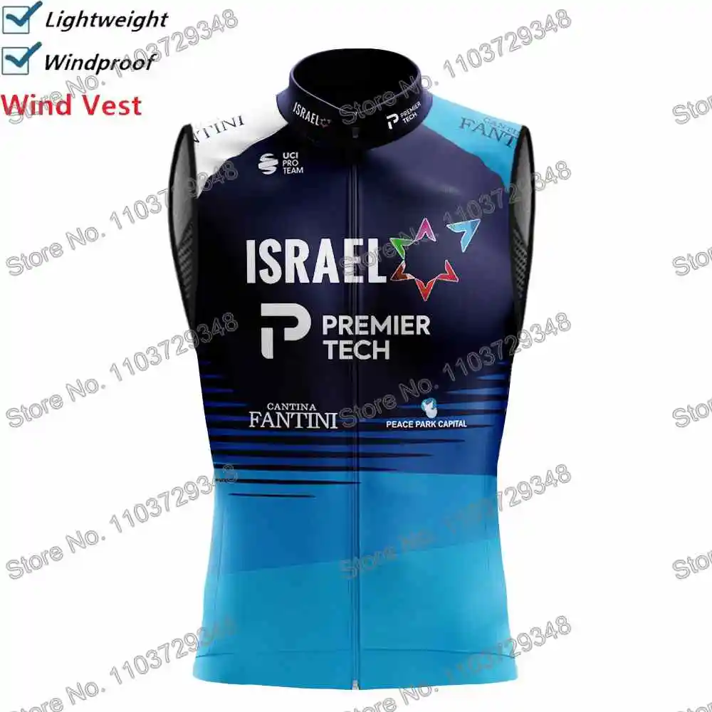 Israel Premier Tech 2025 جولة فرنسا سترة ركوب الدراجات سترة واقية من الرياح سباقات المحترفين رجال سترة واقية من الرياح صيف قميص ركوب الدراجات على الطرق بدون أكمام دراجات جبلية نساء سترة دراجة ملابس رياضية