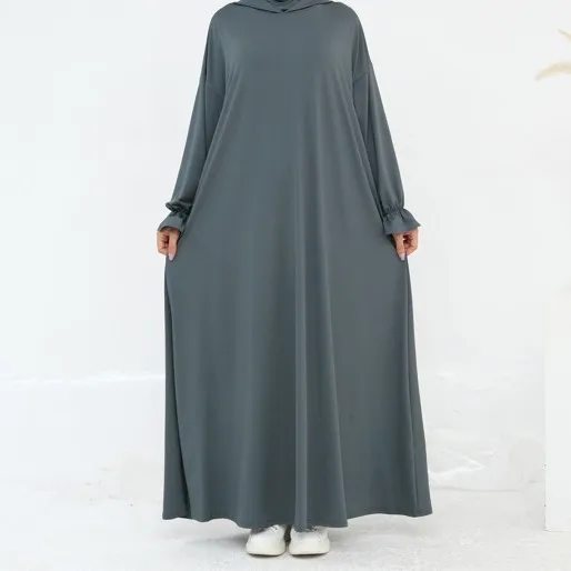 Novo design cor sólida elástico jérsei capuz abaya islâmico jilbab feminino moletom com capuz abaya vestidos muçulmanos para ramadan