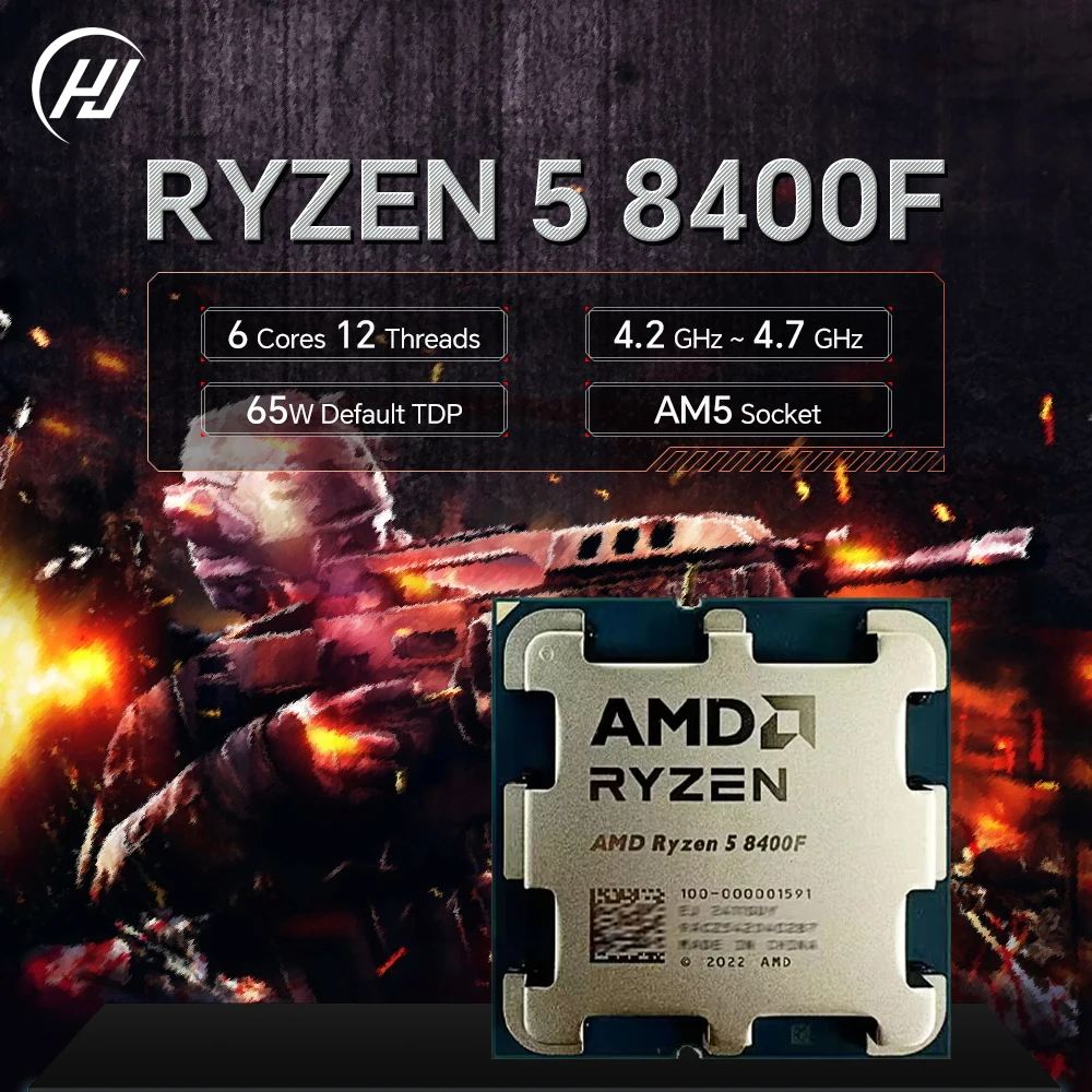 معالج AMD Ryzen 5 8400F 6-Cores 12-Threads جديد 4.2 جيجا هرتز للكمبيوتر المكتبي مع مقبس AM5 CPU R5 8400f ولكن بدون مبرد
