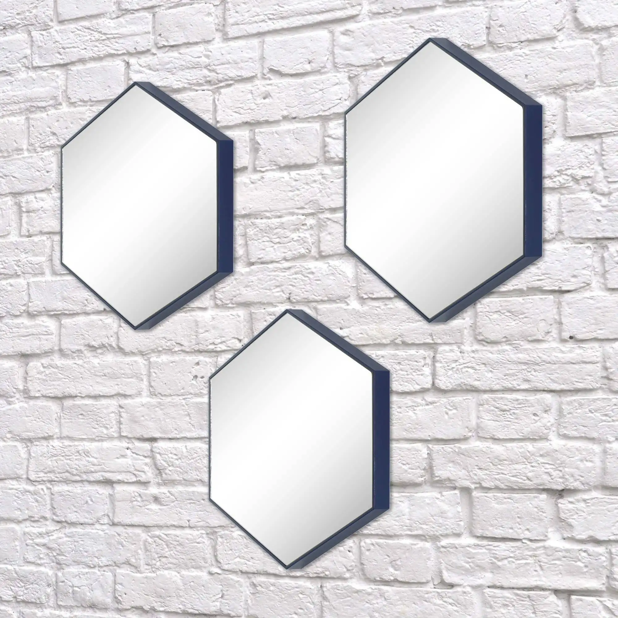 

3-Piece Honeycomb Mirror Set, Navy