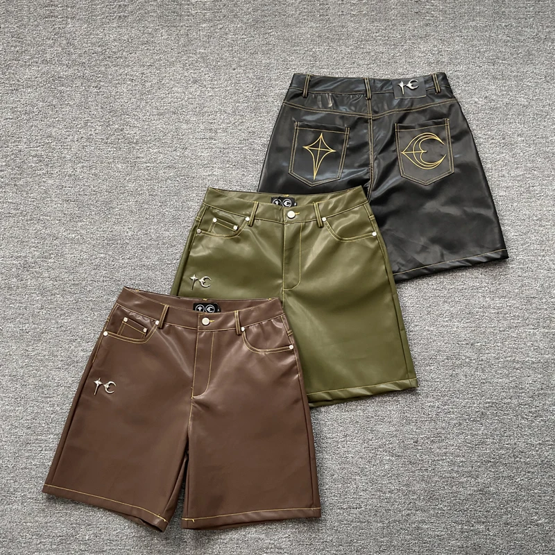 

Кожаные шорты Thug Club, мужская одежда, повседневные повседневные шорты в американском стиле High Street с металлическим логотипом THUG CLUB