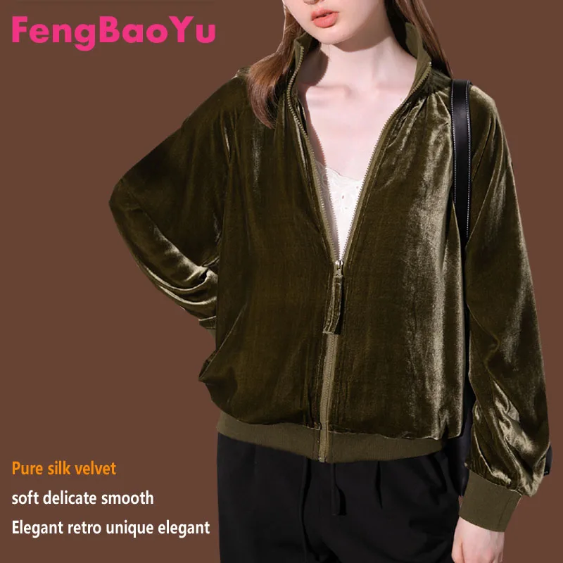 

Fengbaoyu Natural Silk Velvet Women's Jacket - Elegant, Fashionable and Casual Coat with Shiny Luster, Soft Comfortable Texture
