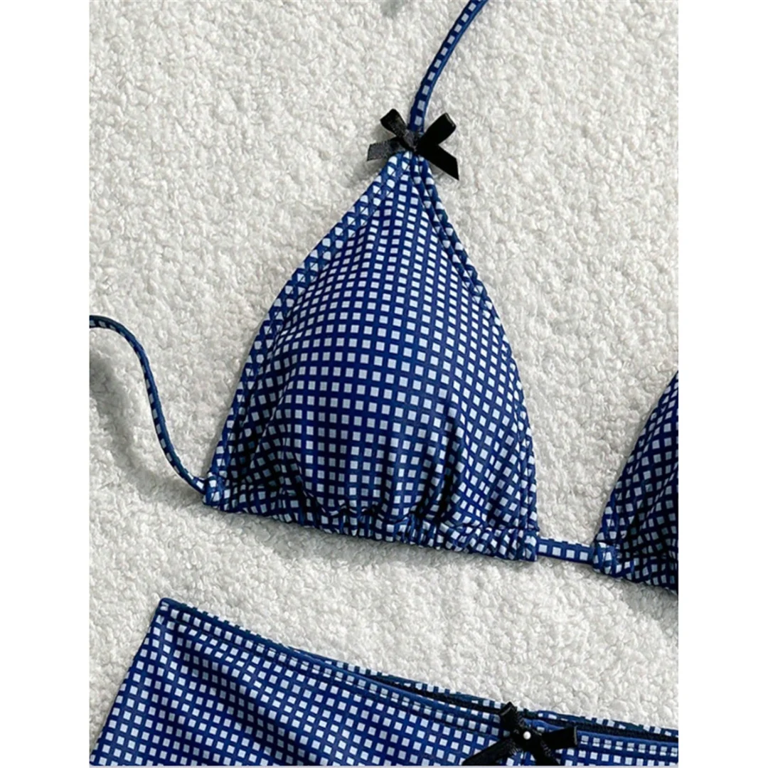 XS - L, karierte Shorts mit Träger, Bikini, Damen-Badebekleidung, zweiteiliges Bikini-Set, mit Schleife, gepolstert, Badeanzug, Badebekleidung, Modell V6848. – Detail 10