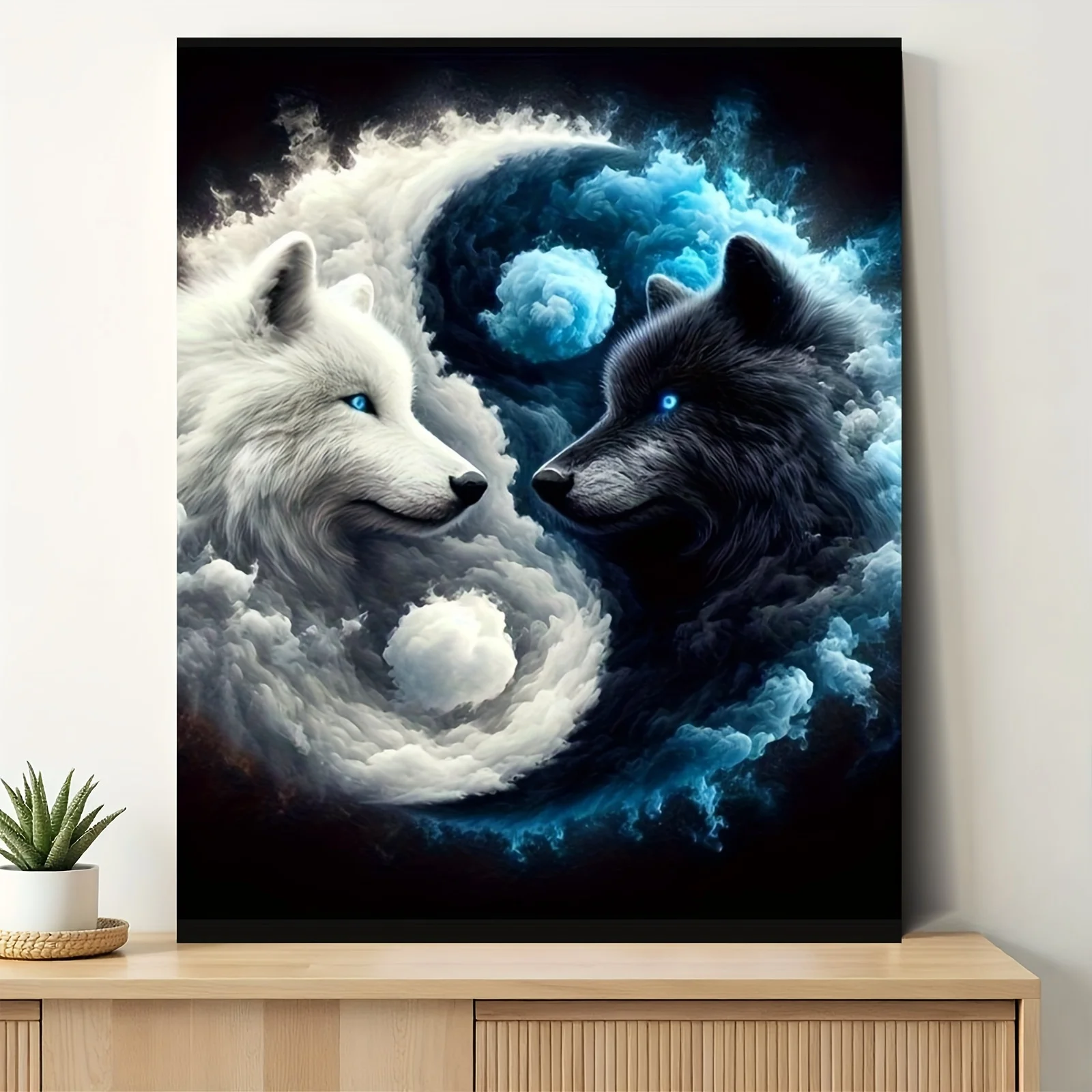 [ Flat Frameless][Professional Art Use] 1pc Digital Oil Painting Kit, Beginner-Level Starter Kit, Wolf Pattern Print Cross-